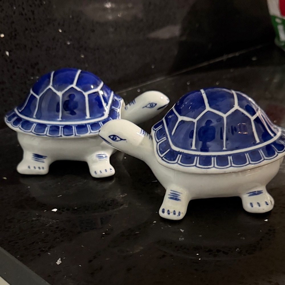 Blue and White Turtle Figurines